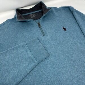Polo Ralph Lauren 1/4 Zip Pullover Men's Medium Blue Heather Heathered Sweater M